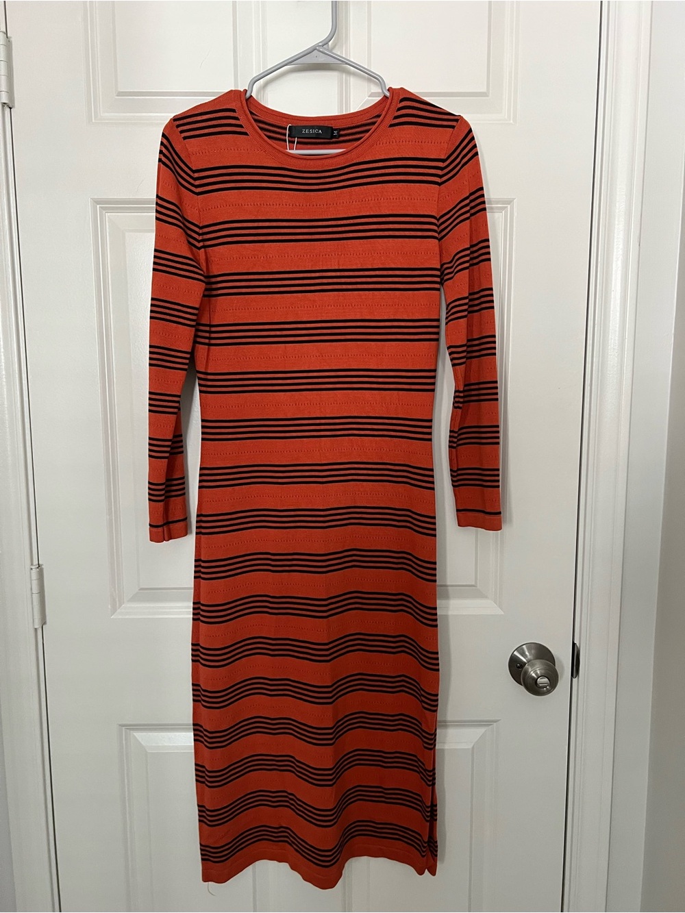 Zerres Orange & Black Striped Long-Sleeve Knit Midi Dress New w/o tags